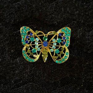 Blue Green and Gold Colored Butterfly Pin